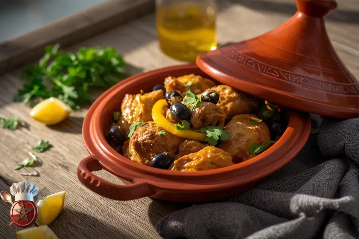 Chicken tagine with preserved lemons and green olives