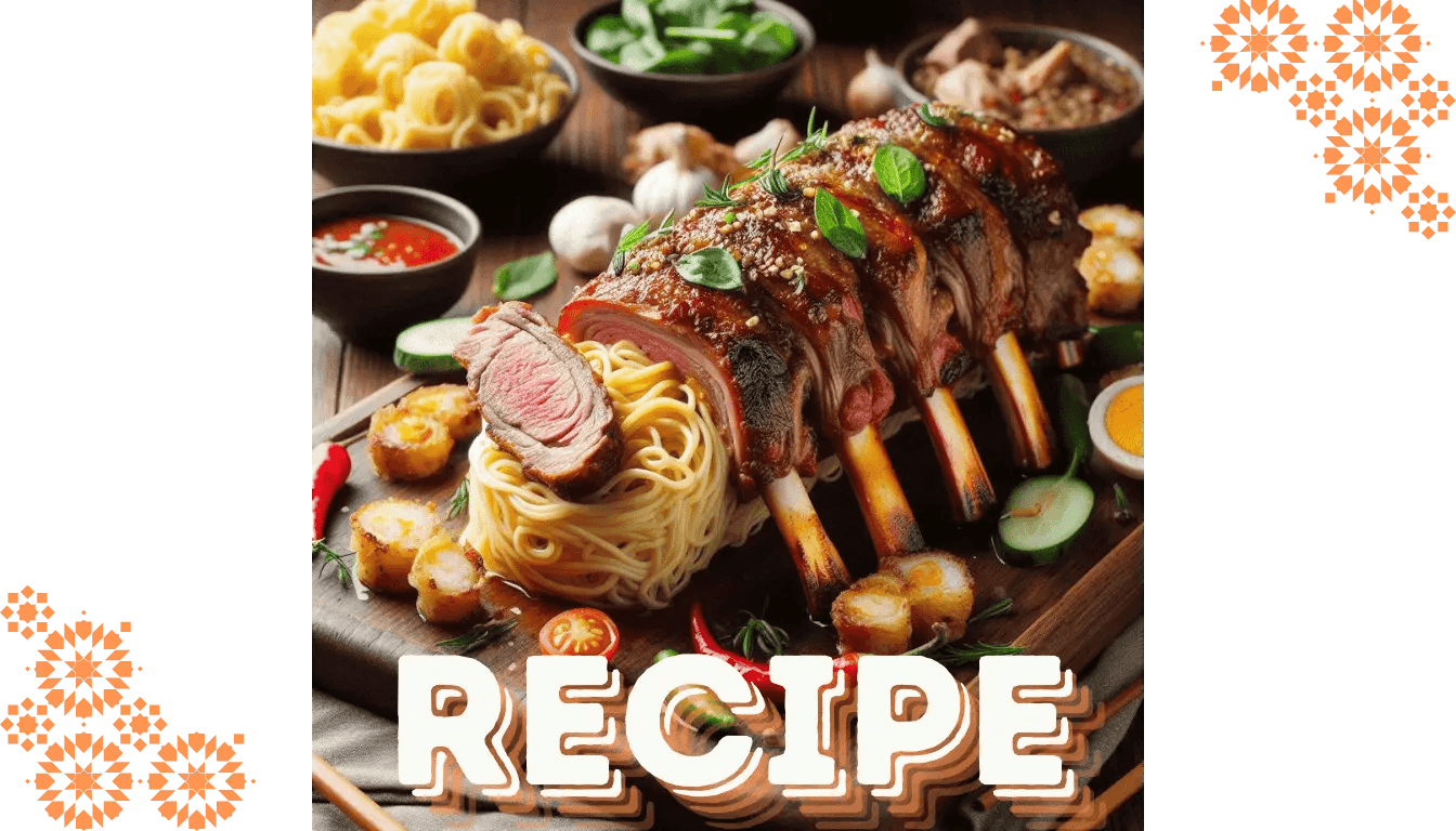 Stuffed Lamb Ribs with Shrimp, Mushrooms, and Noodles